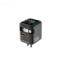 Pengisi Daya GaN 70W dengan Kabel Terintegrasi PD QC3.0 Adaptor Pengisi Daya Cepat dengan Colokan EU/US/UK untuk Ponsel & Laptop