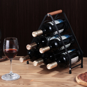 Porte-bouteilles de vin rouge portable de style européen, présentoir à six bouteilles, armoire à vin de bureau, supports de rangement avec poignée en bois - Product Image 2