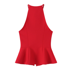 Top Casual da Donna Senza Maniche con Lacci e Dettagli Traforati in Colore Rosso - Product Image 2