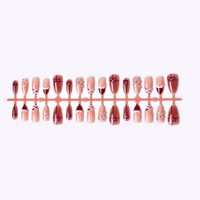 Lot de 30 faux ongles à presser en forme d'amande, best-seller transfrontalier, motif fleurs roses blush et nœuds, design manucure française