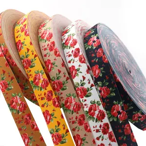 K3022 Rose shaped printing colorful bags clothing shoes hats crocheted elastic bands polyester webbing