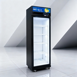 Réfrigérateur commercial vertical à porte unique avec ventilateur, affichage numérique, étagères réglables pour le stockage de boissons, fruits et légumes - Product Image 1