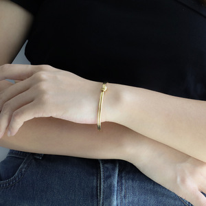Cuff <b>Bracelet</b> Gold Steel Color Double Layer <b>Knotted</b> Open Design Unisex Jewelry - Product Image 2