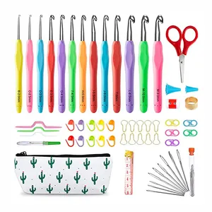 Beginners Sewing Tools 73 Pcs Handle Crochet Knitting Needles Weave Yarn Hooks Kits With Case