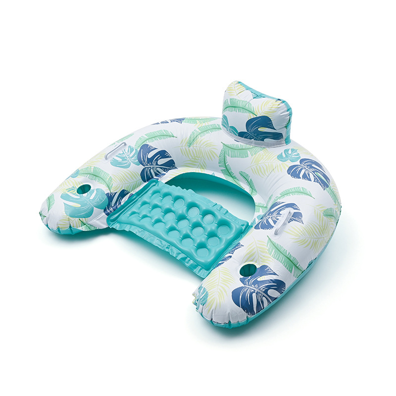 เก้าอี้ปรับเอนรูปตัวยู - ลายใบไม้สีฟ้าอ่อน