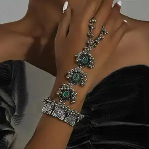 Cdd Indian Boho Manchet Armbanden Ring Voor Vrouwen Kristallen Pols Ketting Vinger Ringen Harnas Armbanden Feest Sieraden