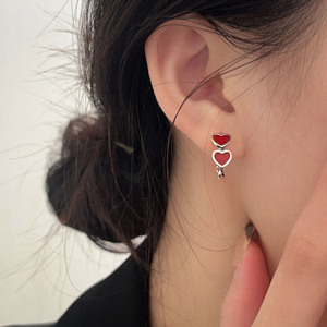 S925 Sterling Silver Heart Shaped Drop <b>Earrings</b> Red Glaze For Women Everyday Wear <b>Fine</b> Dangle Jewelry - Product Image 3