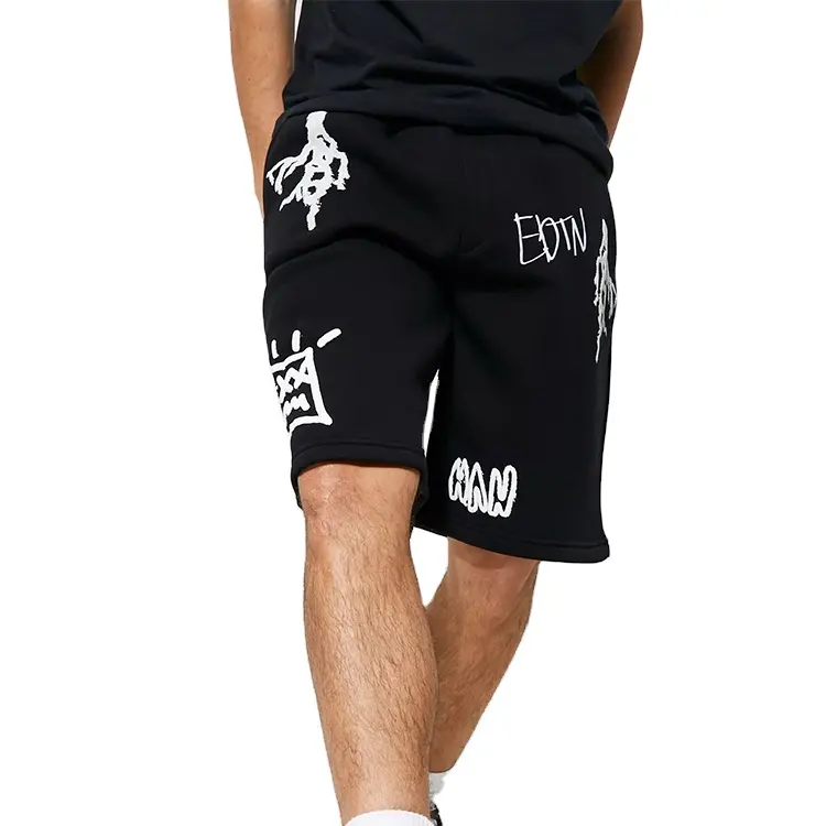 Pantaloncini maschili con Logo personalizzato all'ingrosso pantaloni corti da uomo Casual con motivo stampato al ginocchio nero