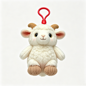 Llavero de Peluche de Cabra Blanca Personalizable con Cuernos Marrones y Patas Tejidas para Mochilas - Product Image 1