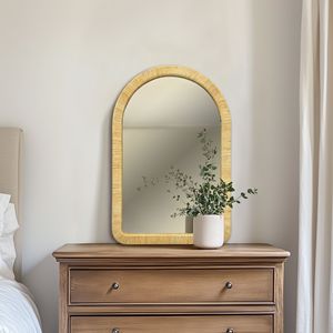 Natural Rattan <b>Arched</b> Wall Mirror 39x26x1.2 Inches Decorative Home Interior - Product Image 3