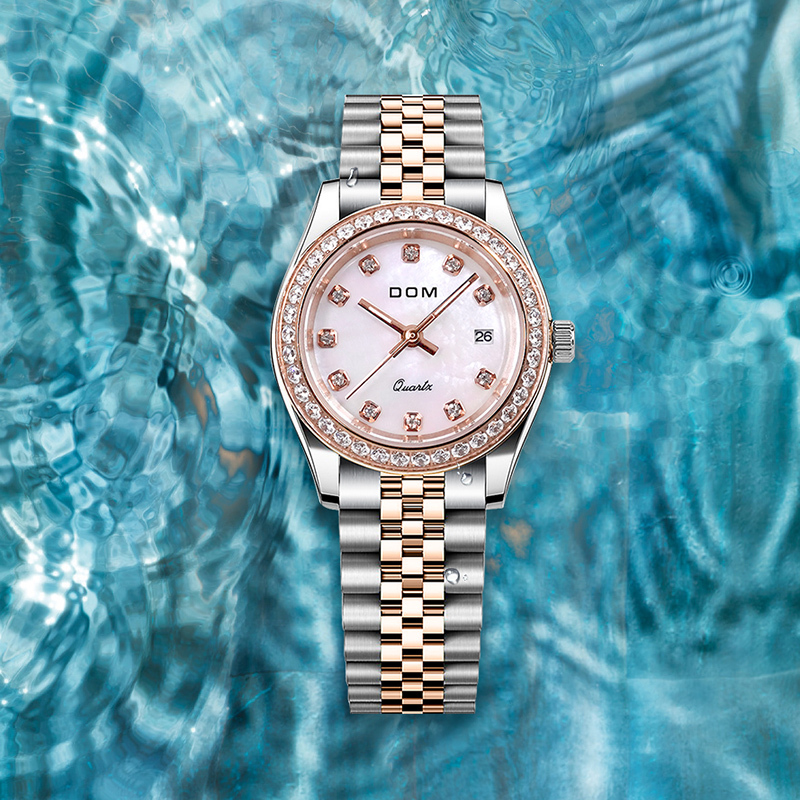 Luxury Rose Gold Rhinestone Bezel Women display picture 3