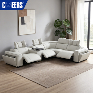 MANWAH CHEERS <span class=keywords><strong>Canapé</strong></span> d'angle électrique haut de gamme en <span class=keywords><strong>cuir</strong></span> pleine fleur avec mécanisme inclinable et appuie-tête motorisé - Product Image 1