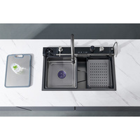 Planche à découper personnalisée en acier inoxydable avec robinet en laiton, évier double à surface nano pour la préparation culinaire