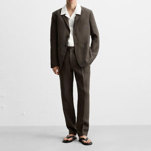 <span class=keywords><strong>Veste</strong></span> de <span class=keywords><strong>costume</strong></span> en lin 100% vierge, coupe classique, marron, logo personnalisé des fabricants, vente en gros, poches avant, manches longues, <span class=keywords><strong>costume</strong></span> pour <span class=keywords><strong>homme</strong></span> - Product Image 3