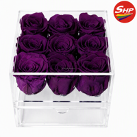 Boîte cadeau en acrylique SHP pour roses, 9 compartiments, design ouvert, présentoir transparent pour comptoir de magasin, vente en gros pour vitrine