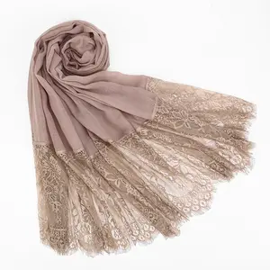2021 Fashion classic women's long lace printing headband fashion solid soft stitching lace scarves shawls