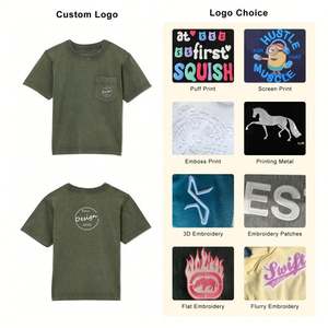 Unisex Plus Size Wholesale Custom Logo Fashion Washed Street Wear Solid Color Embroidery Patches Black <b>Pocket</b> Vintage T <b>Shirt</b> - Product Image 3