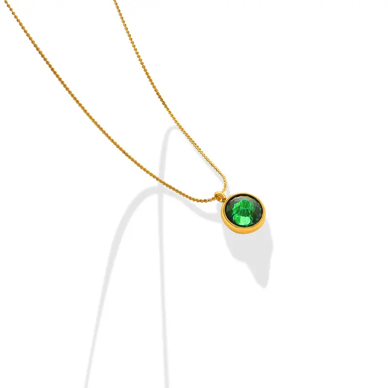 Noble Trendy Bohemian Green Crystal Pendant Necklace Ladies Austrian Rhinestone Inlaid Necklace Sliding Pendant