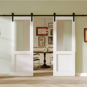 <span class=keywords><strong>Porte</strong></span> <span class=keywords><strong>coulissante</strong></span> en <span class=keywords><strong>bois</strong></span> massif moderne design d'intérieur chambre combinaison classique cadre en <span class=keywords><strong>bois</strong></span> blanc portes de grange coulissantes doubles en verre - Product Image 2