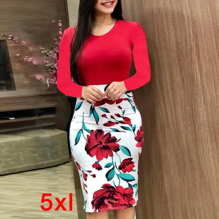 Hete Verkoop 5xl Plus Size Dameskleding Dames Casual Jurk Dame Elegante Jurken Vrouwen Bloemenjurk