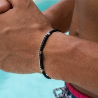 Bracelet délicat double couche en turquoise, style bohème, perles et chaîne en pierre noire, ensemble de bracelets pour homme