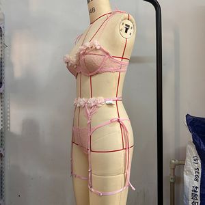 เซ็ตชุดชั้นในลูกไม้เซ็กซี่ลายดอกไม้3ชิ้นเซ็ตกางเกงชั้นในชุดชั้นในเซ็กซี่บรา2024ชุดชั้นในเซ็กซี่สีชมพูสำหรับผู้หญิง - Product Image 4