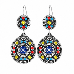 Orecchini vintage multicolori dipinti a mano blu-verdi, gioielli etnici da donna alla moda - Product Image 1