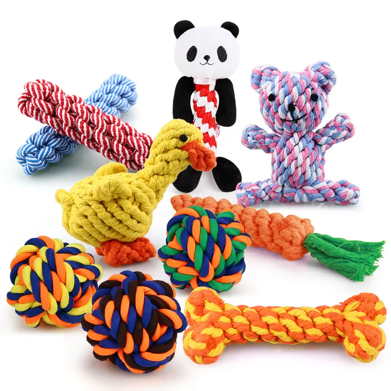 개 씹는 밧줄 매듭 꼰 장난감 애완 동물 테디 씹을 대화 형 강아지 면 밧줄 씹는 개 장난감