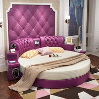 Lit double moderne intelligent en cuir de luxe pas cher, taille king, avec massage, meubles de chambre à coucher, lit rond multifonctionnel avec télévision
