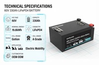 Paket Baterai Lithium LiFePO4 60V 330Ah Kapasitas Tinggi Daya Tahan Lama untuk Kendaraan Listrik, Golf Cart, Kendaraan Utilitas OEM ODM