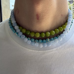 Collier de perles en pierre naturelle, perles rondes de 8 à 10 mm, collier en pierre naturelle colorée, bijoux en acier inoxydable PVD, cadeau pour femme - Product Image 6