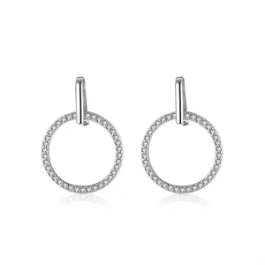 RINNTIN APE23 925 Sterling Silver Geometric Round Earring CZ Zircon O Shape Hanging Dangle Drop Earrings women