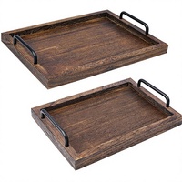 Planches de service en bois avec poignées, paniers décoratifs empilables pour utilisation avec un tapis, un plateau de service, un plateau de fruits ou un plateau de service de table (Grand modèle 40x30x3cm)