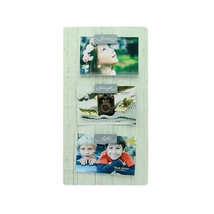 Marco de collage de fotos rústico blanco con 3 clips Tablero de exhibición de fotos colgante Pantalla personalizable Colgar en la pared Impresión UV