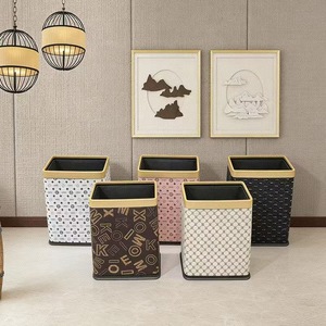 Square Trash Can 12L Brown Plaid Double Layer Fire Resistant Indoor Wastebasket Living Room Bedroom Use - Product Image 4