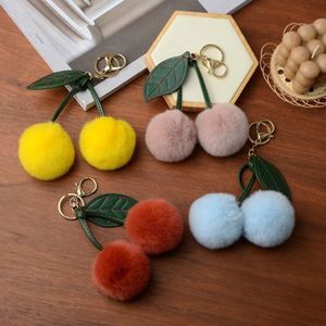 Fur Small Cherry <b>Car</b> Keychain Creative Hanging <b>Ornament</b> Women Plush Bag Accessory Bag Pendant - Product Image 2