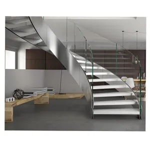 ACE Arc Wood Stairs Customized Metal Balustrade Indoor Modern Double Curved Staircase