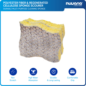 Spugna Abrasiva in Fibra di Poliestere e Cellulosa Rigenerata Spugna Multiuso Resistente per Pulizie Domestiche e in Cucina - Product Image 1