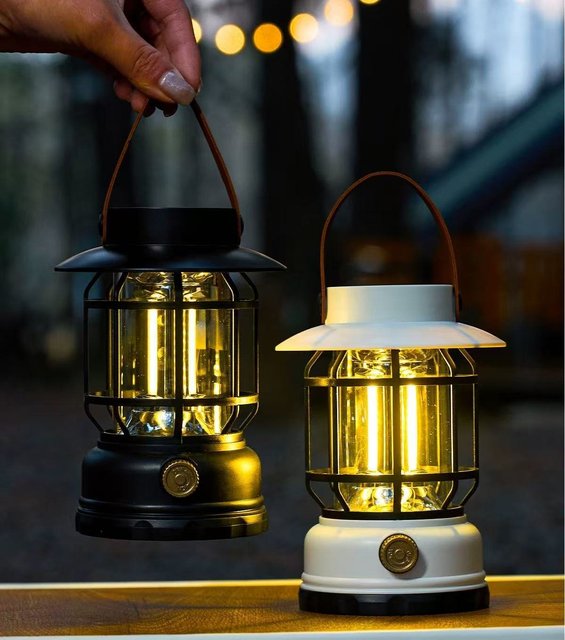 USB Rechargeable Solar Camping Lamp IP65 Waterproof Vintage LED Portable Tent Light Solar Camping Lantern for Outdoor Decoration