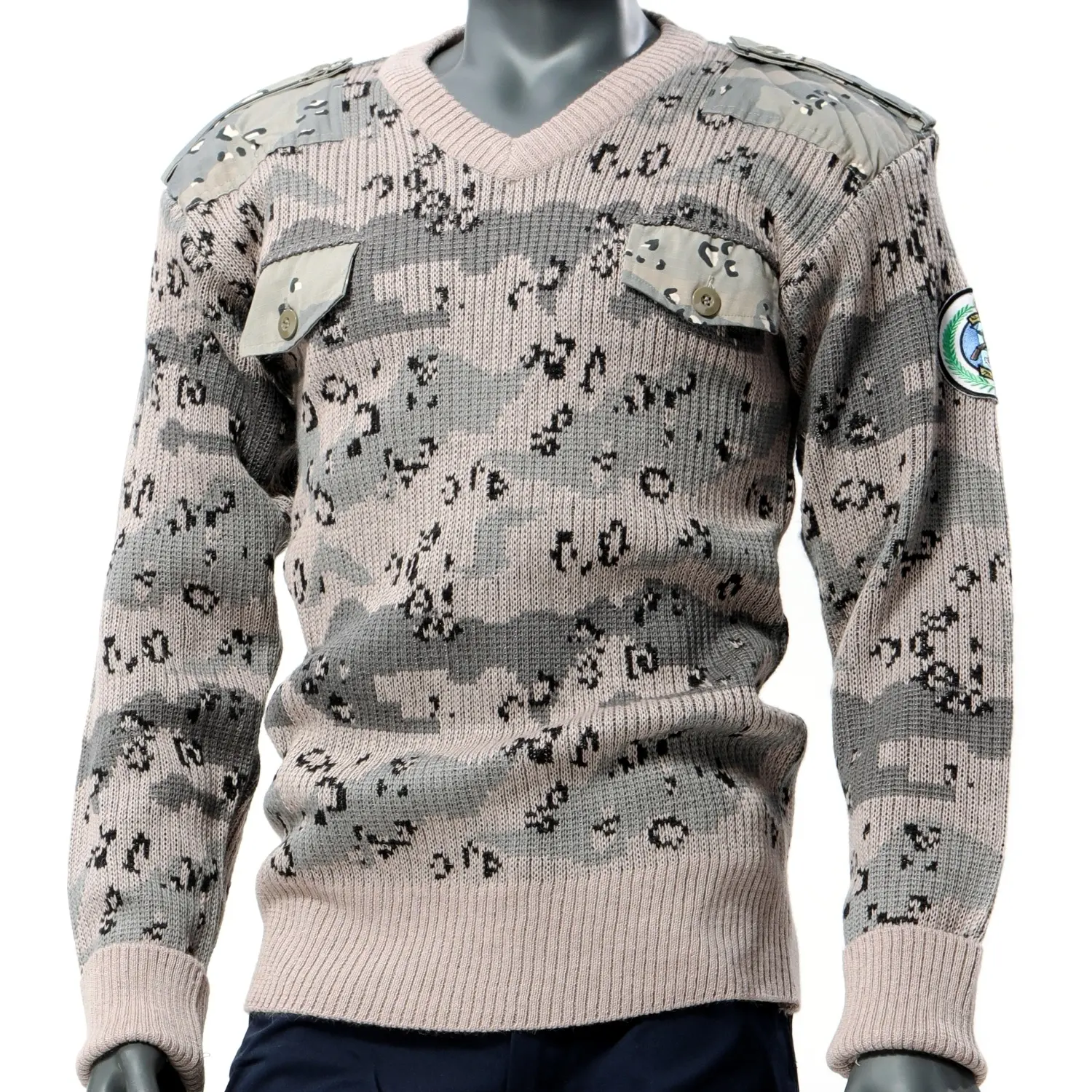 Mil Standard Combat Pullover Suéteres tácticos Camo con lana de punto Acrílico Cuello en V Suéter de camuflaje