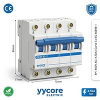 Disjoncteur à quatre pôles Yycore DZ47-63 4P MCB 6A-63A 4,5kA 400V Courbe C IEC 60898-1 CE IP20 PA66 Plastique ignifuge L1 L2