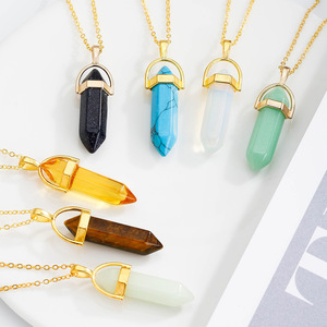 Collier à breloques en cristal double couche HR avec perles de strass hexagonales en alliage chaîne à maillons Style classique unisexe - Product Image 5