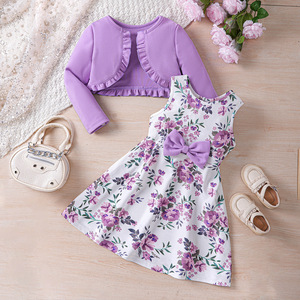 Abbigliamento per Bambine Nuova Collezione Primavera Autunno 100% Lana Tessuto Floreale Pettinato Antirughe Set Cardigan Lavorato <span class=keywords><strong>a</strong></span> Maglia Vendita Calda - Product Image 2