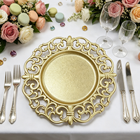 Assiettes de présentation dorées élégantes Wojia 13 pouces, bordure ajourée, en plastique thermolaqué, décoration de table de luxe pour événements et traiteurs