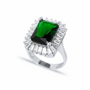 Baguette <b>Emerald</b> CZ Stone 925 Sterling <b>Silver</b> Jewelry Wholesale Cluster <b>Ring</b> - Product Image 2