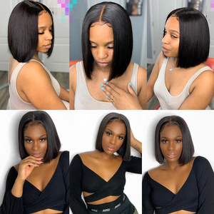 Pelucas de Cabello <span class=keywords><strong>Humano</strong></span> Peruano Baratas, Peluca Corta Bob con Frente de Encaje, Pelucas Bob Lisas Brasileñas con Frente de Encaje HD para Mujeres Negras - Product Image 2