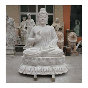 Diseño tradicional Estatua de Buda gordo de tamaño real Decoración de jardín de mármol blanco puro para villas - Product Image 6