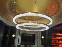 Lustre moderne de luxe à 3 niveaux en cristal, anneau doré, LED dimmable, suspension en acier inoxydable, garantie 3 ans, haute luminosité