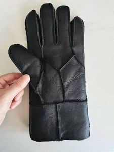 Guanti Invernali Neri in Vera <span class=keywords><strong>Pelle</strong></span> <span class=keywords><strong>di</strong></span> Pecora a Doppia Faccia per Uomo e Donna, Supporto Campioni, Produzione Economica - Product Image 3