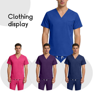 HZMNOI Women <b>Scrub</b> Set <b>Blue</b> V-Neck Top And Pants Moisture Wicking Split Uniform For Medical Nursing Workwear - Product Image 2